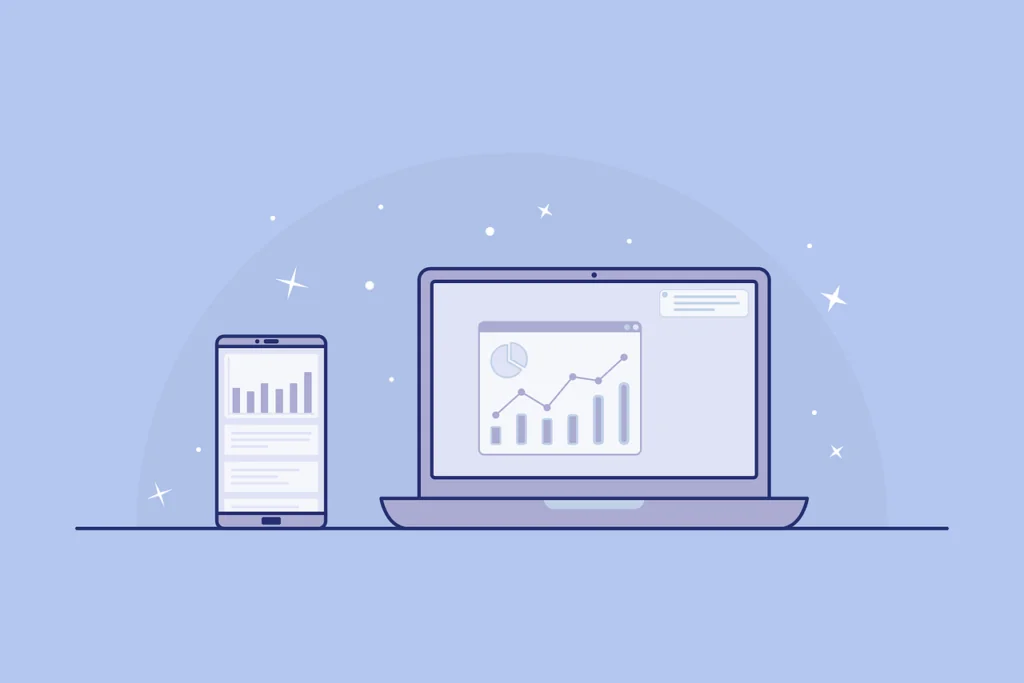 5 An illustration of an upward trending graph on a laptop and mobile screen showcasing business growth.